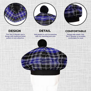 Chapeau écossais Tam o' Shanter en laine tartan avec pompon, bonnet de clan personnalisé, vente en gros - Product Image 3