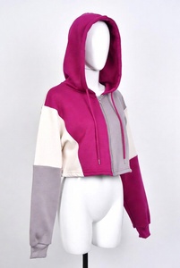 Haut court à capuche personnalisé pour femme en polyester/coton, manches longues, broderie, molleton épais, automne/printemps - Product Image 3