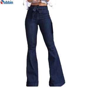 Pantalones vaqueros vintage de pierna ancha para mujer, de cintura alta, con cordones, acampanados, transpirables, para verano e invierno, de gran venta, con efecto levanta caderas - Product Image 2