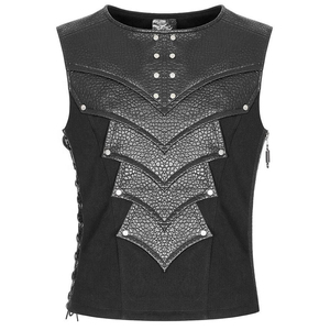 Gilet en cuir PU style punk pour homme, col rond, décoration à rivets, fermeture éclair, vêtement d'extérieur pour l'automne, coupe classique - Product Image 1