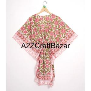 Robe kaftan d'été pour femme, en coton naturel respirant et écologique, imprimé bohème, longueur genou, cadeau pour elle - Product Image 5
