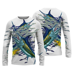 Camisa de Pesca de Manga Larga para Hombre, Estampado por Sublimación, Protección UPF 50 Anti-UV, Diseño de Marlin, Tipo Pullover - Product Image 1