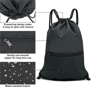 Custom Drawstring Backpack Bag Sports Gym Sack pack Water Resistant Polyester Cinch Bag With Zipper Pocket For Yoga Travel - Product Image 4