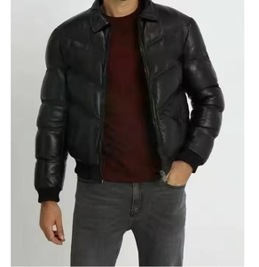 Blouson en cuir classique pour moto, personnalisé OEM, pour homme, col en fourrure rabattable, hiver, cuir d'agneau véritable, imperméable - Product Image 6