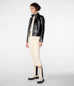Chaqueta de Cuero Corta Negra Brillante de Piel de Cordero Auténtica para Mujer, Estilo Motero, Primavera, Impermeable y Transpirable - Product Image 3