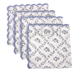 Floral Baby Blue Cotton Embroidery Napkins Hand Block Print Reusable Dinner <b>Table</b> Linen Bulk Wholesale for <b>Kitchen</b> Party Hotel - Product Image 1