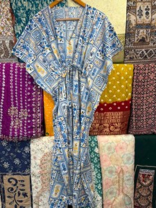 Cotton Casual <b>Kaftan</b> Maxi Dress with Feathers Eco-Friendly Natural Waistline <b>Plus</b> <b>Size</b> for Women - Product Image 3