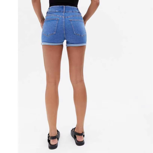 Shorts de Mezclilla de Lujo para Mujer, Elegantes, de Cintura Alta, con Doble Botonadura, Shorts de Mezclilla con Logotipo Personalizado OEM - Product Image 2