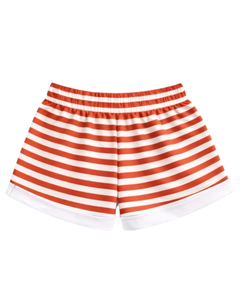 Ensemble crop top et short rayé orange et blanc personnalisé pour femme – Tenue décontractée d'été deux pièces avec taille élastique – Vêtements de détente et streetwear OEM - Product Image 6
