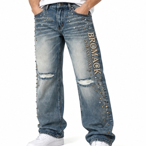 Jeans Clásicos de Mezclilla para Hombre, Corte Recto, Detalles Desgastados, Bolsillos Delanteros y Traseros, Acabado Lavado, Estilo Casual, Uso Diario - Product Image 2