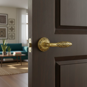 Juego de Manijas Decorativas de Latón para Puerta de Lujo |   Manija de Palanca Clásica con Patrón Ornamental Redondo para Puertas Interiores Elegantes - Product Image 2