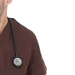 Haut de blouse médicale marron à col en V et manches courtes pour homme avec poches – Uniforme d'infirmier et de personnel médical - Product Image 2