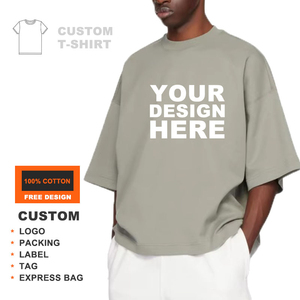 Camiseta de manga corta para hombre, oversize, beige, cuello redondo, color liso, informal, 100% algodón, tejido de punto, diseño liso, camisetas de alta calidad. - Product Image 3