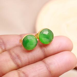 Handmade <b>Green</b> Monalisa Round Quartz Gemstone Stud <b>Earrings</b> Vermeil Gold Stud <b>Earring</b> For Women - Product Image 4