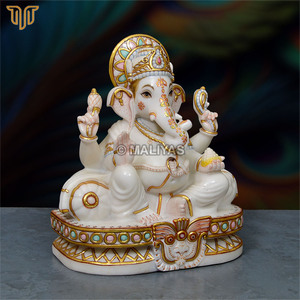 Estatua de Ganesha de Mármol Blanco Puro |   Ídolo del Dios Ganesha Hecho a Mano |   Murti de Ganpati de Mármol Premium para Templo en Casa, 12 Pulgadas - Product Image 2