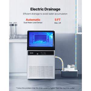 Commercial Kitchen Equipment Freestanding <b>Counter</b> <b>Ice</b> <b>Maker</b> Machine 130Lbs/24H Pump 33Lbs Storage 45 Cubes Per Cycle LED Display - Product Image 6