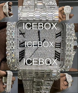 Montre-bracelet carrée pour homme en moissanite et acier inoxydable, cadran en verre, bracelet serti de moissanite, fermoir, résistance à l'eau 10 bars - Product Image 3