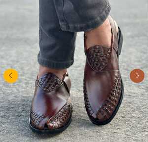 Sandalias de Hombre con Tira en T de Cuero Genuino Marrón, Punta Abierta, Diseño Geométrico, Suela de Goma Transpirable, Zapatos de Moda de Verano - Product Image 3