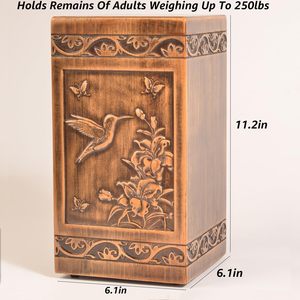Handmade Wooden Engraved Urn <b>for</b> Human Bone <b>Ashes</b> 250lbs Adult Male Female with Satin Bag Hummingbird Cremation urns <b>Box</b> - Product Image 4