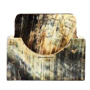 Ensemble de 4 dessous-de-plat carrés noirs en corne avec support en laiton pour banquets de mariage - Product Image 6