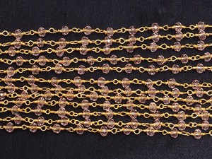 Chaîne de chapelet en quartz rose hydro, perles rondelles facettées de 3 mm, chaîne de bijoux enroulée de fil plaqué or, fourniture - Product Image 4