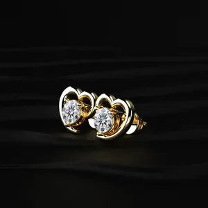 Round Diamond <b>Earrings</b> With Open Heart Shape Premium Stud <b>Earrings</b> 14K Lab Grown Stud Diamond <b>Earrings</b> Screw <b>Back</b> Stud <b>Earrings</b> - Product Image 3
