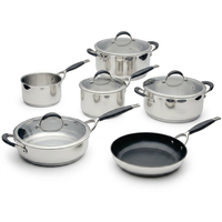 Ensemble de casseroles et poêles en acier inoxydable durable pour cuisine, avec couvercles en verre, compatibles gaz et induction, pour la cuisson à domicile, design écologique