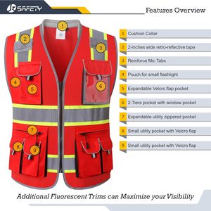 100% Polyester Reflective Safety Vest Hi Vi <b>Night</b> <b>Road</b> Work Reflective Safety Vest Multi Pockets for Construction Hi vi Vest - Product Image 4