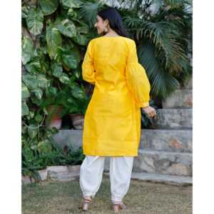 Conjunto de Kurta Casual Transpirable para Mujer, Color Amarillo Ray, Talla XS - Product Image 1