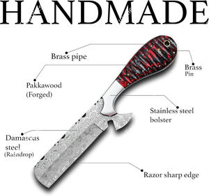 Cuchillo de caza de acero de Damasco hecho a mano - Cuchillo de vaquero de espiga completa con funda de cuero premium y mango de madera Pakka, personalizable DIY ODM/OEM - Product Image 2