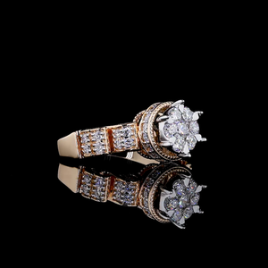 Bague de fiançailles halo bicolore en or 18 carats avec grappe de diamants de laboratoire, bijoux de mariée pour fête de mariage - Product Image 1