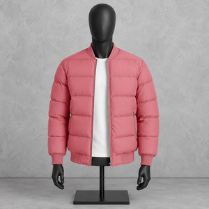 Men's <b>Pink</b> Puffer <b>Jacket</b> Stand Collar Zipper Closure Casual Windproof Autumn Wear 100% Polyester Shell Regular Fit - Product Image 1
