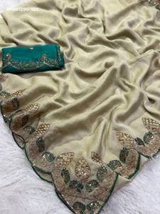 Premium Quality Rangoli Silk with Embroidered Zari with Sequin Border work <b>Saree</b>-<b>Blouse</b> Collection Manufacturer from Surat - Product Image 6