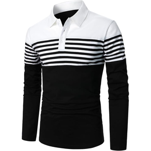 เสื้อโปโลชายลายทาง แขนยาว/สั้น ทรงเข้ารูป สไตล์ลำลอง สีตัดกัน ผ้าฝ้าย เสื้อยืดกอล์ฟ - Product Image 2