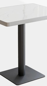 Table de bistrot de luxe en pierre frittée blanche, plateau carré, base en métal noir, table de café, table de salle à manger, fournisseur pour hôtels et restaurants - Product Image 3