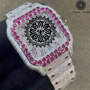 Charm Jewells Women's Luxury Stainless Steel Square <b>Watch</b> 30mm Pink Diamond Encrusted Sapphire Crystal Analog Quartz - Product Image 2
