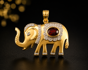 Garnet Oval Bezel <b>Elephant</b> Diamond January Birthstone 925 Sterling Silver Gold Plated Ganesha Pendant For Women Jewelry - Product Image 4