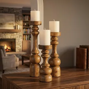 Ensemble de porte-bougies en bois massif moderne, porte-bougies décoratifs faits à la main pour le salon, la salle à manger, la décoration de la maison - Product Image 1