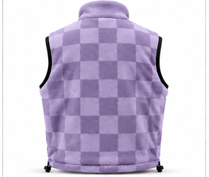 2026 Best Selling <b>Men's</b> Heavyweight Fleece Vest Warm <b>Purple</b> Checkerboard Zip Up <b>Waistcoat</b> Sleeveless Bodywarmer Factory Direct - Product Image 2