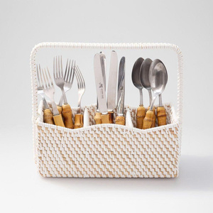 Cute Rattan Scalloped Flatware Caddy Storage Basket <b>For</b> Clips, <b>Small</b> Items And Home And <b>Table</b> Organization - Product Image 1