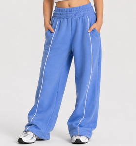 Pantalon de jogging décontracté surdimensionné pour fille, personnalisé, bleu azur avec ligne contrastante, en molleton premium, pour enfants, OEM - Product Image 1