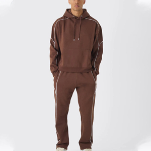 Custom Men's Cotton Winter Tracksuit Hooded Streetwear Two Piece Printed Patchwork <b>Set</b> - Product Image 5