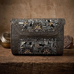 UnfoldSelf Luxury Eco-Friendly Handmade <b>Green</b> Stone Embellished Gold <b>Clutch</b> <b>Bag</b> | Modern Designer Mirror Work Bridal <b>Wedding</b> - Product Image 3