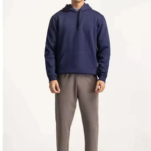 Sudadera con Capucha Azul Marino para Hombre, Corte Regular, Algodón French Terry, Color Sólido Informal, con Bolsillo Delantero, para Otoño - Product Image 3