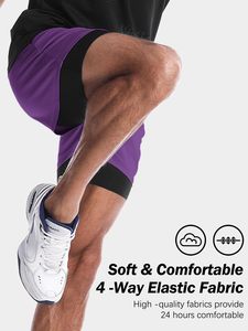Shorts de sport pour homme, couleur violette, séchage rapide, taille élastique, longueur mi-cuisse, pour la salle de sport, la remise en forme, l'entraînement - Product Image 4