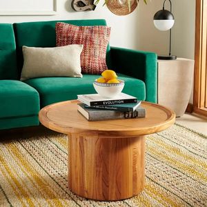 Modern Round Pedestal Coffee <b>Table</b> with <b>Solid</b> <b>Wood</b> Base and Marble <b>Top</b> Luxury Living Room Center <b>Table</b> for Home Hotel Office - Product Image 1