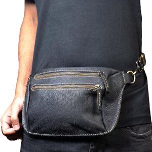 Sac banane en cuir avec plusieurs poches zippées et motif lettres, sac de taille compact pour homme - Product Image 6