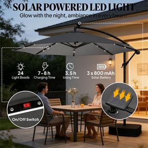 Ombrellone da Esterno Grigio Scuro con Base per Terrazza e Cortile, Alimentato a Energia Solare - Product Image 2