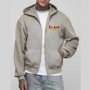 Sweat-shirt unisexe gris à capuche et fermeture éclair, avec logo sur la poche avant, coupe ample, décontracté, pour l'automne, 100% coton molletonné respirant - Product Image 4