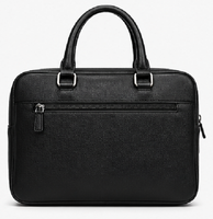 Gravs - Maletín Grande de Cuero Genuino Negro para Portátil, Estilo Retro, para Oficina, Trabajo Diario, Impermeable, Duradero y Elegante